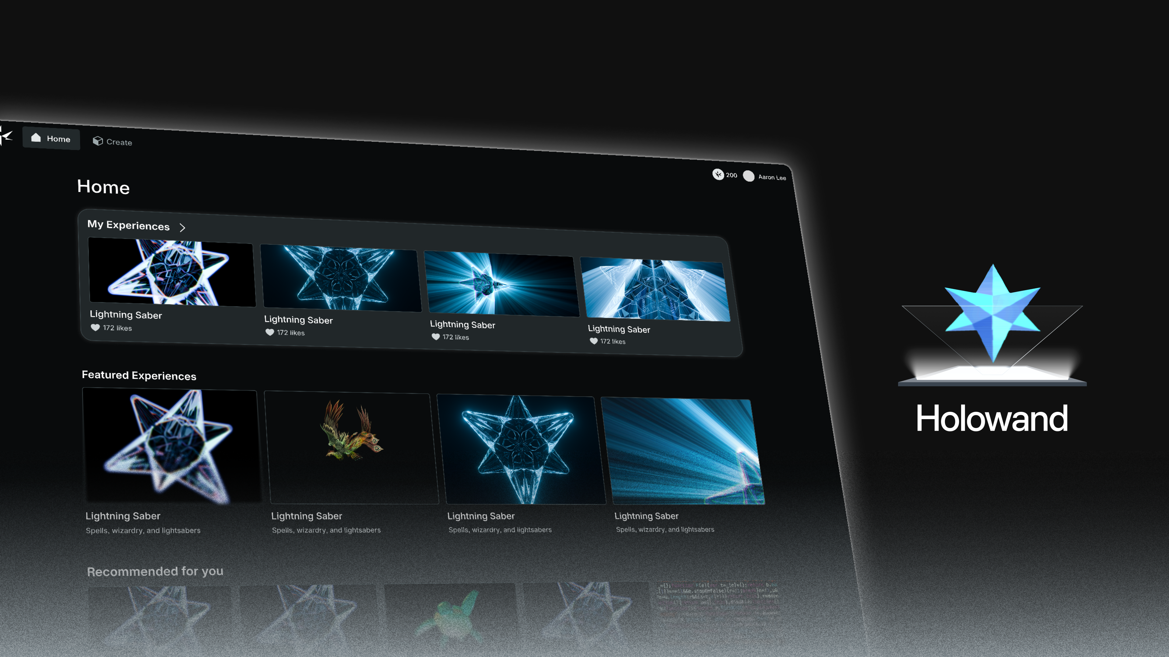 Holowand concept showing an experience gallery and a holographic star
